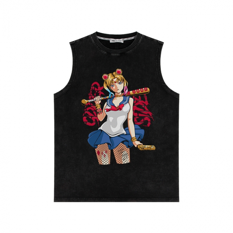 sailormoon Anime peripheral washed vest direct spray process 290g from S to 2XL