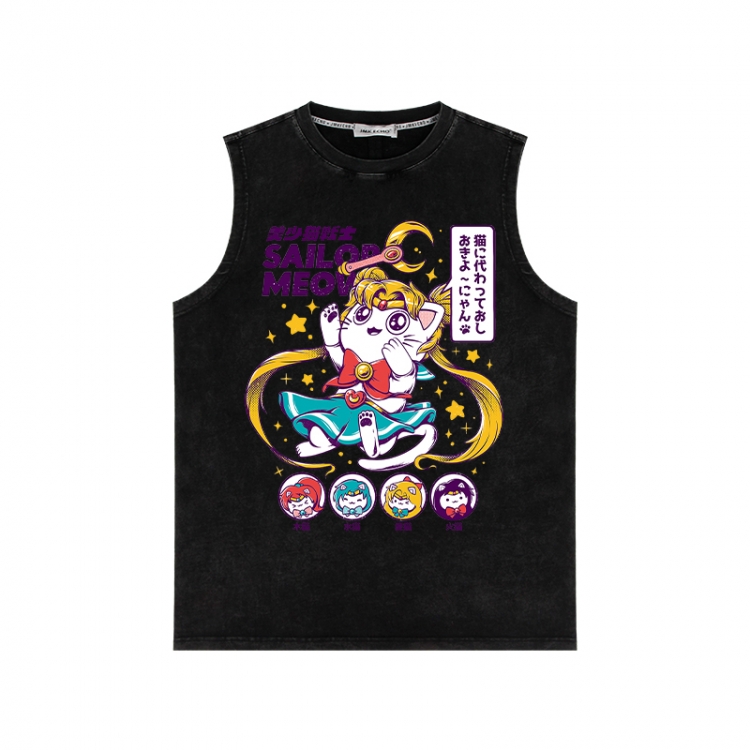 sailormoon Anime peripheral washed vest direct spray process 290g from S to 2XL