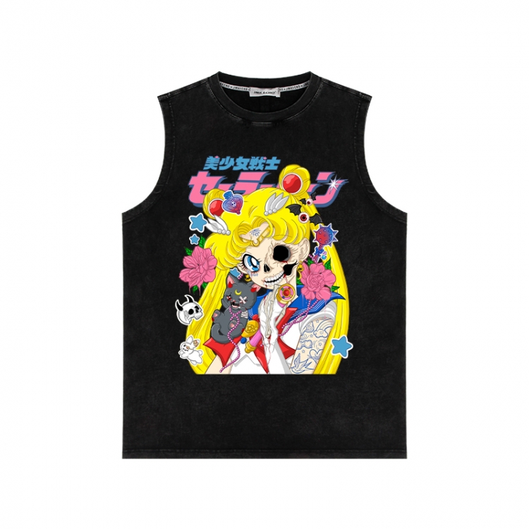 sailormoon Anime peripheral washed vest direct spray process 290g from S to 2XL