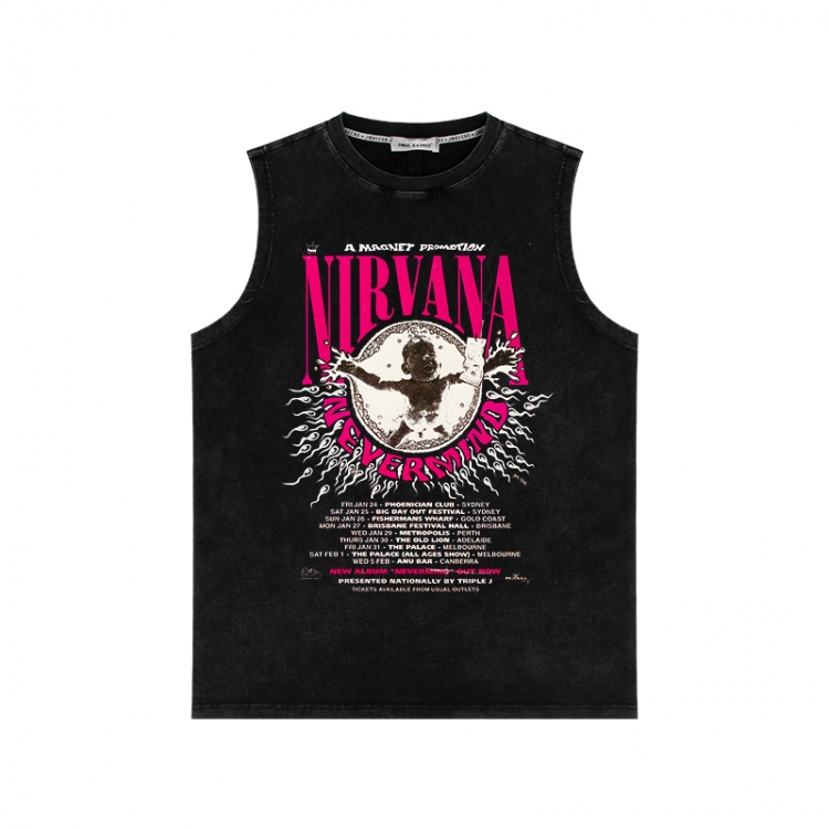 Nirvana Band Anime peripheral washed vest direct spray process 290g from S to 2XL