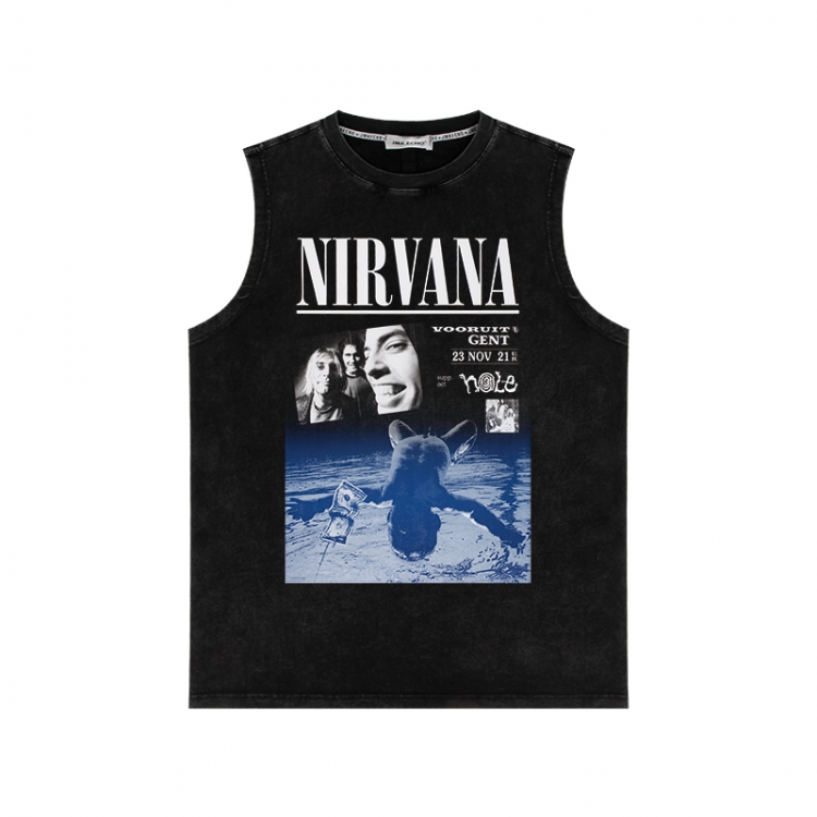 Nirvana Band Anime peripheral washed vest direct spray process 290g from S to 2XL