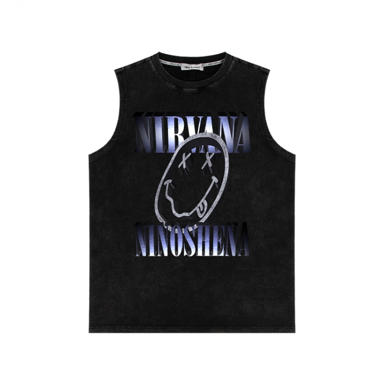 Nirvana Band Anime peripheral washed vest direct spray process 290g from S to 2XL