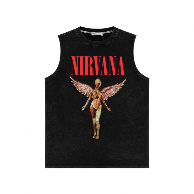 Nirvana Band Anime peripheral washed vest direct spray process 290g from S to 2XL