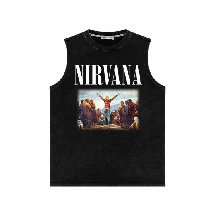 Nirvana Band Anime peripheral washed vest direct spray process 290g from S to 2XL