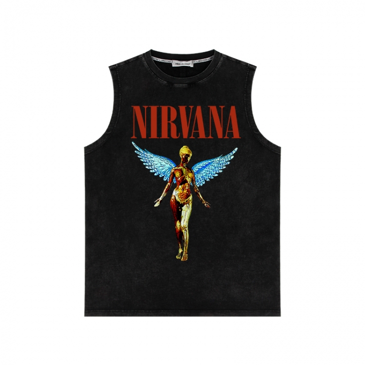 Nirvana Band Anime peripheral washed vest direct spray process 290g from S to 2XL