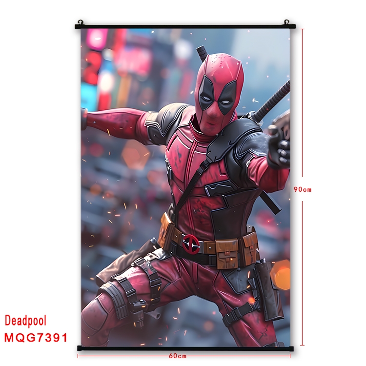 Deadpool Anime black Plastic rod Cloth painting Wall Scroll 60X90CM  MQG7391