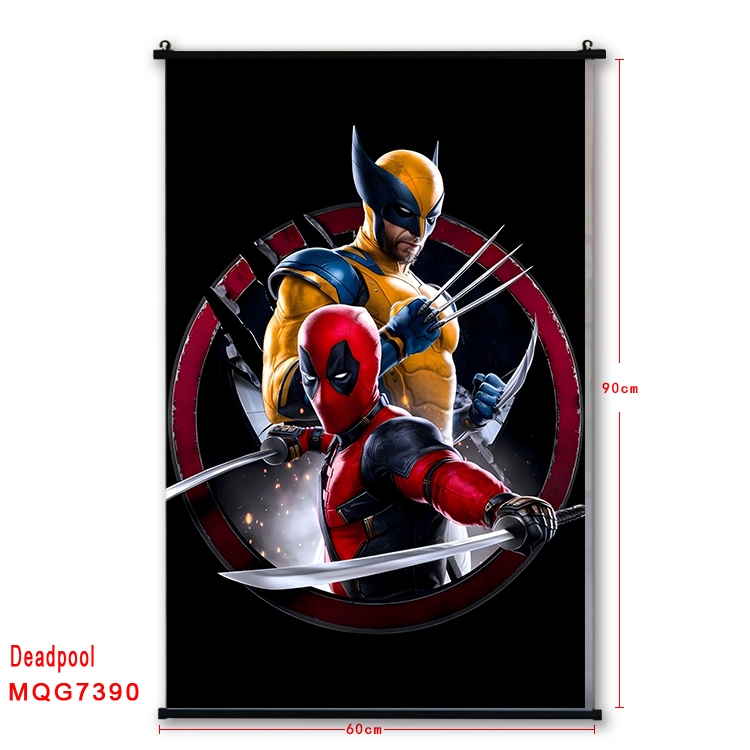 Deadpool Anime black Plastic rod Cloth painting Wall Scroll 60X90CM MQG7390