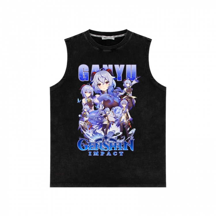 Genshin Impact Anime peripheral washed vest direct spray process 290g from S to 2XL