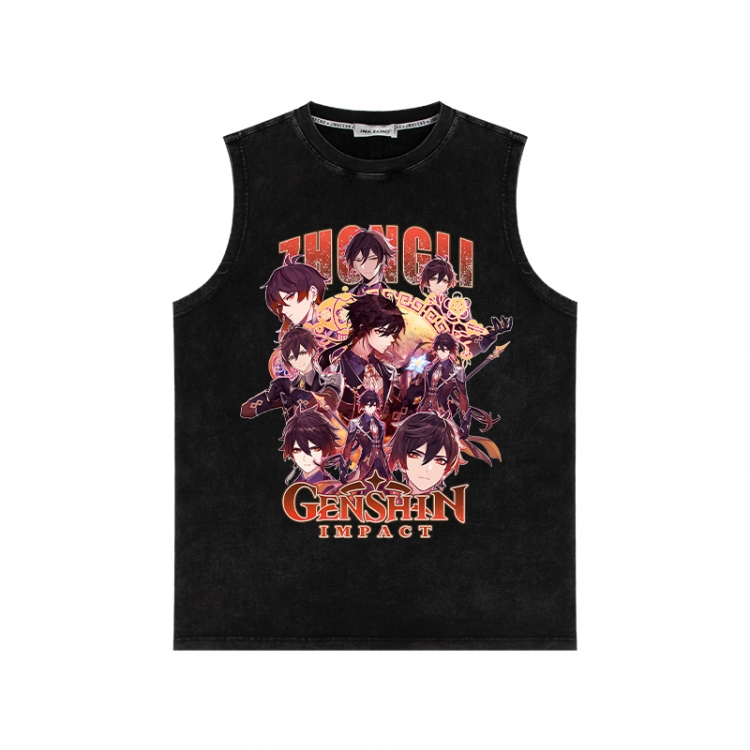 Genshin Impact Anime peripheral washed vest direct spray process 290g from S to 2XL