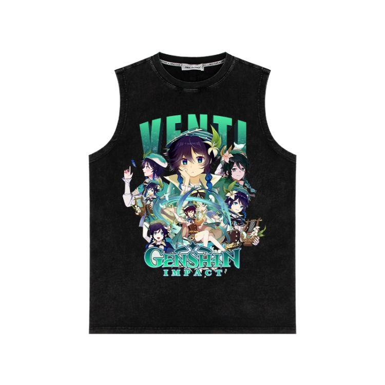 Genshin Impact Anime peripheral washed vest direct spray process 290g from S to 2XL