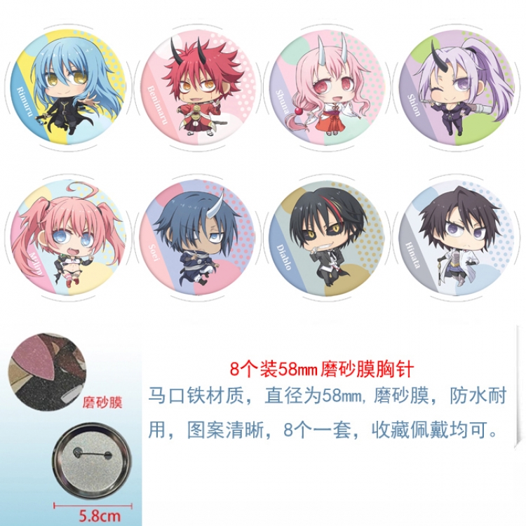 That Time I Got Slim Anime round scrub film brooch badge 58MM a set of 8