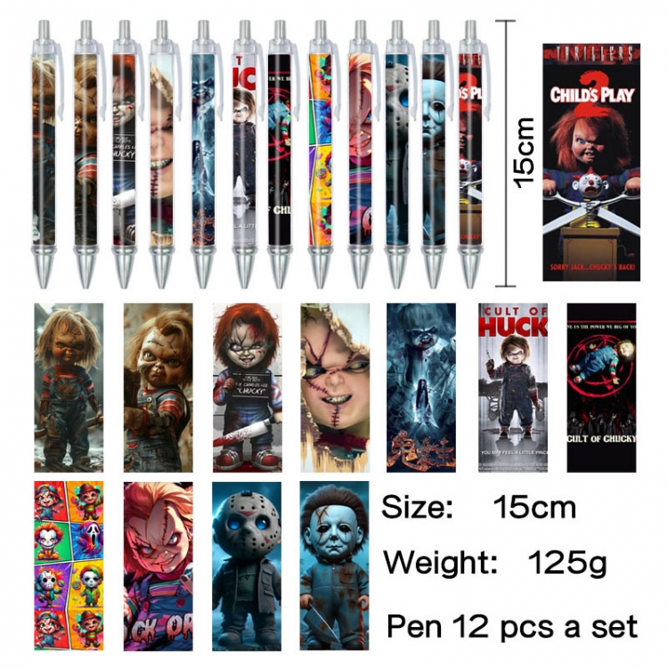 Chucky Anime peripheral student color picture ballpoint pen neutral pen 15cm a set of 12