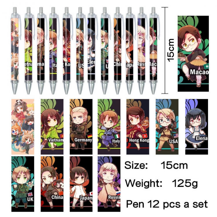 Hetalia Anime peripheral student color picture ballpoint pen neutral pen 15cm a set of 12