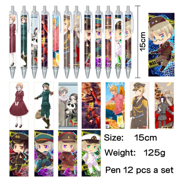 Hetalia Anime peripheral student color picture ballpoint pen neutral pen 15cm a set of 12