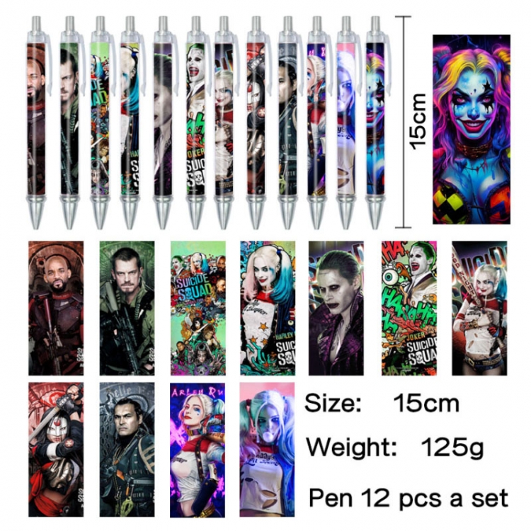 Suicide Squad Anime peripheral student color picture ballpoint pen neutral pen 15cm a set of 12