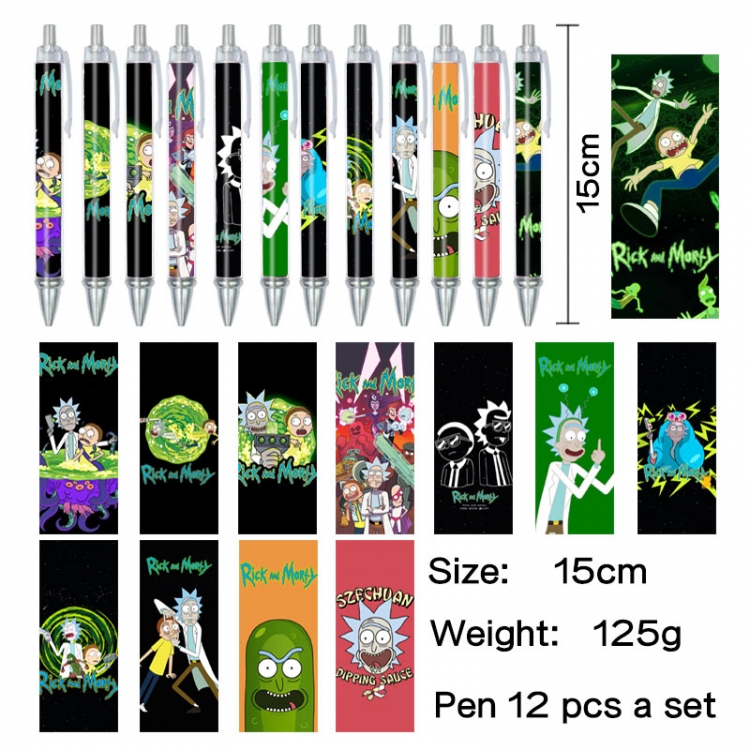 Rick and Morty Anime peripheral student color picture ballpoint pen neutral pen 15cm a set of 12