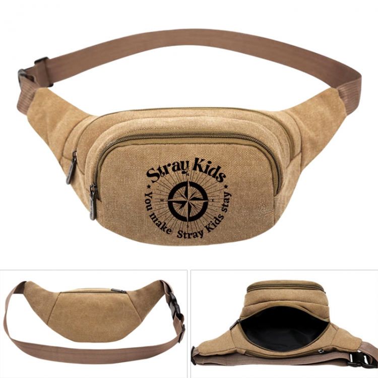 straykids Anime khaki canvas waist bag 27X14X5CM