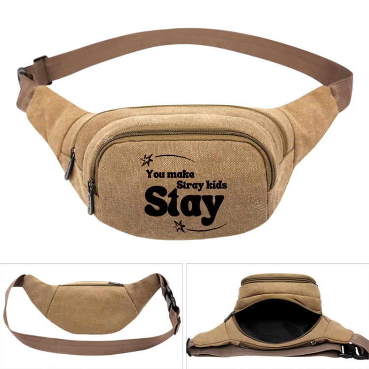 straykids Anime khaki canvas waist bag 27X14X5CM