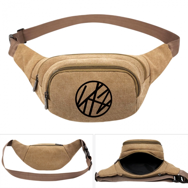 straykids Anime khaki canvas waist bag 27X14X5CM