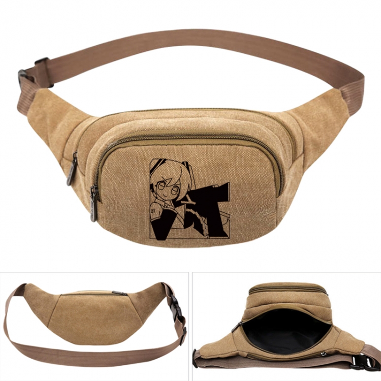 Hatsune Miku Anime khaki canvas waist bag 27X14X5CM