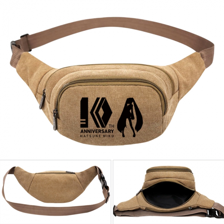 Hatsune Miku Anime khaki canvas waist bag 27X14X5CM