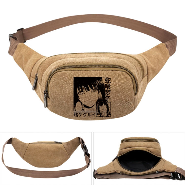 Kakegurui  Anime khaki canvas waist bag 27X14X5CM