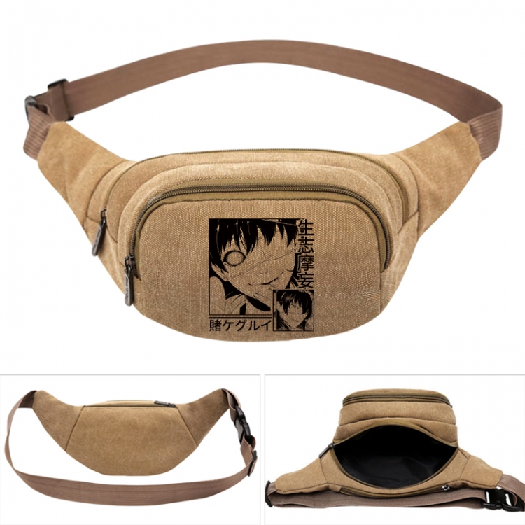 Kakegurui  Anime khaki canvas waist bag 27X14X5CM