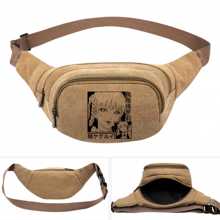 Kakegurui  Anime khaki canvas waist bag 27X14X5CM