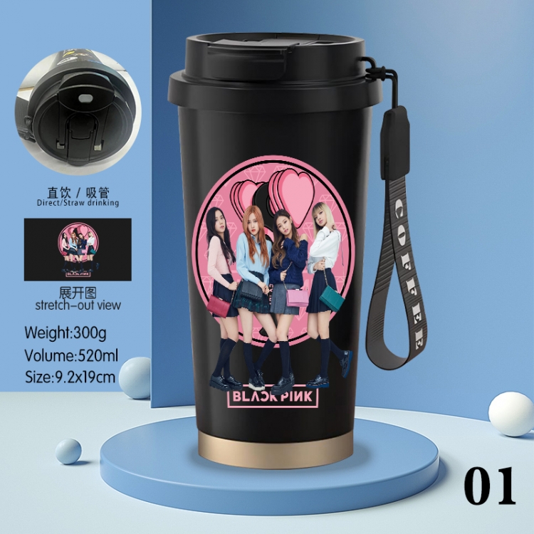 BLACK PINK Anime peripheral stainless steel coffee cup 520ML