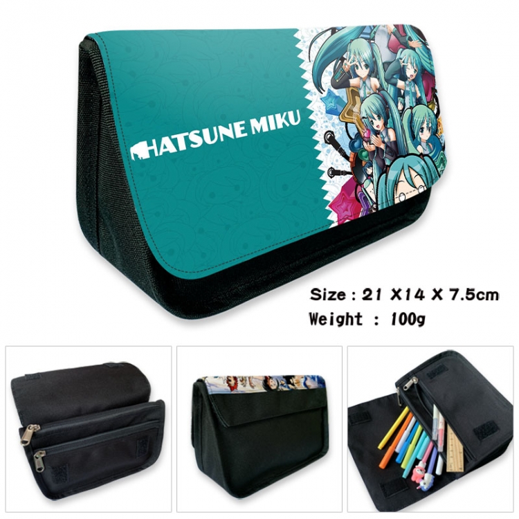 Hatsune Miku Anime Velcro canvas zipper pencil case Pencil Bag 21×14×7.5cm