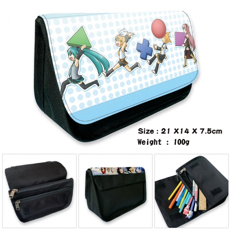 Hatsune Miku Anime Velcro canvas zipper pencil case Pencil Bag 21×14×7.5cm