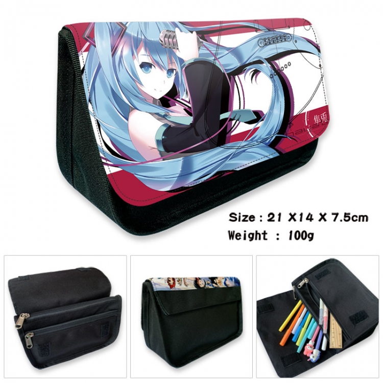 Hatsune Miku Anime Velcro canvas zipper pencil case Pencil Bag 21×14×7.5cm