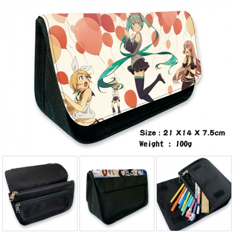 Hatsune Miku Anime Velcro canvas zipper pencil case Pencil Bag 21×14×7.5cm