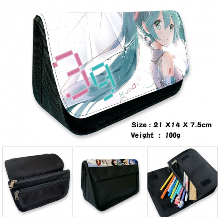 Hatsune Miku Anime Velcro canvas zipper pencil case Pencil Bag 21×14×7.5cm