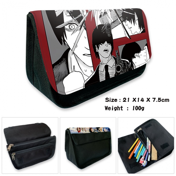 Chainsaw man Anime Velcro canvas zipper pencil case Pencil Bag 21×14×7.5cm