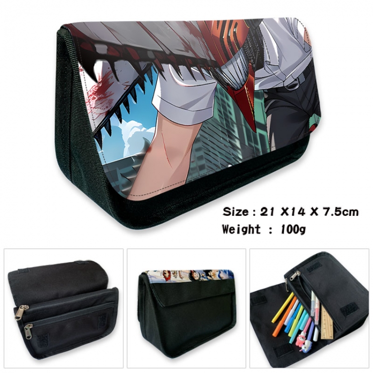 Chainsaw man Anime Velcro canvas zipper pencil case Pencil Bag 21×14×7.5cm