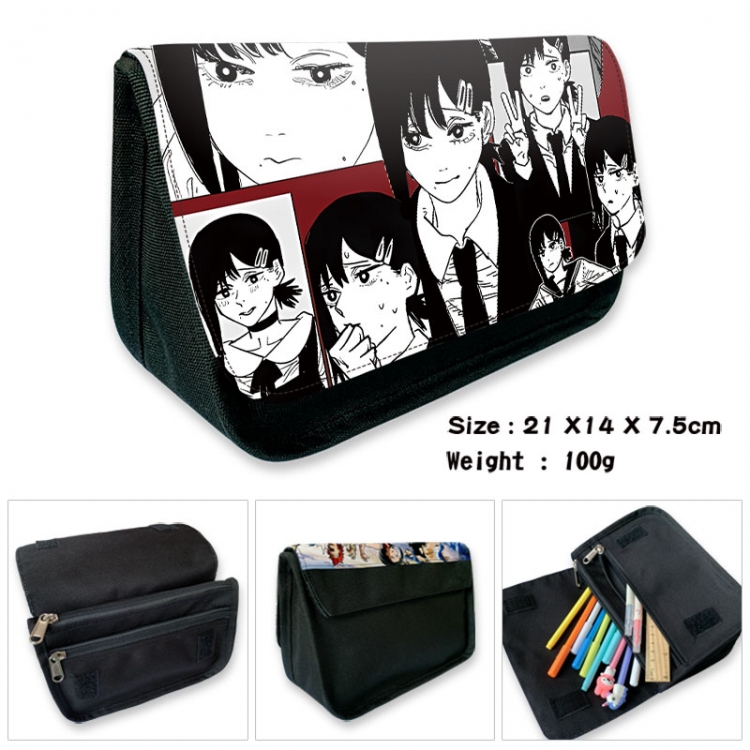 Chainsaw man Anime Velcro canvas zipper pencil case Pencil Bag 21×14×7.5cm