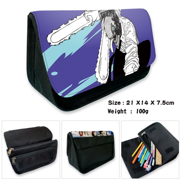 Chainsaw man Anime Velcro canvas zipper pencil case Pencil Bag 21×14×7.5cm