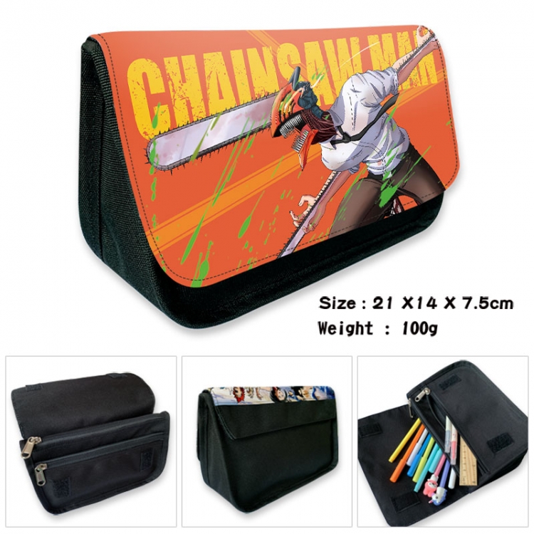 Chainsaw man Anime Velcro canvas zipper pencil case Pencil Bag 21×14×7.5cm