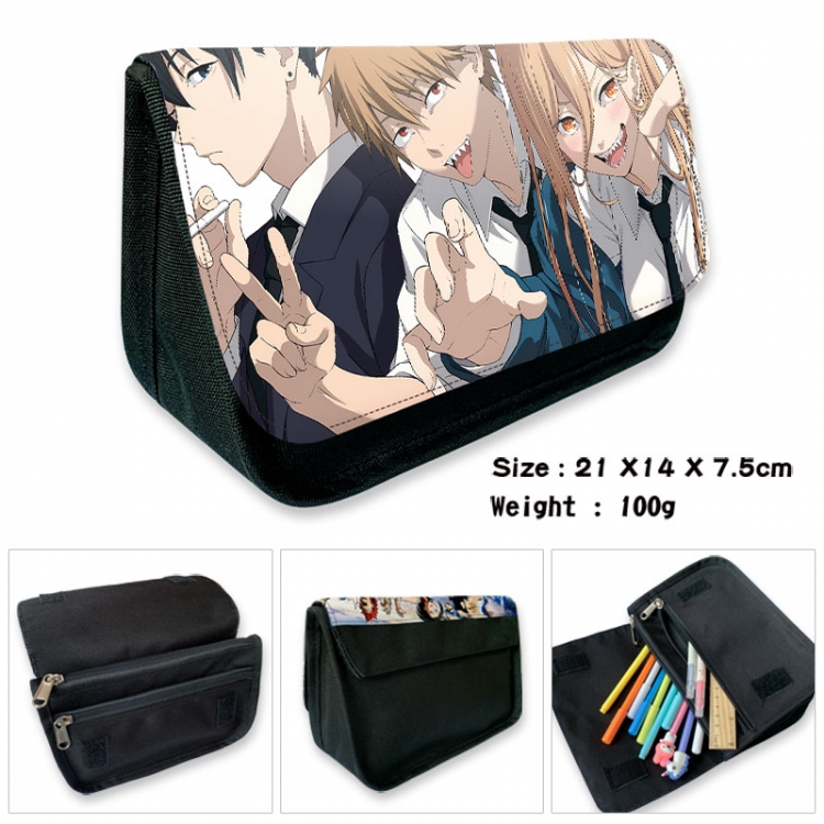 Chainsaw man Anime Velcro canvas zipper pencil case Pencil Bag 21×14×7.5cm