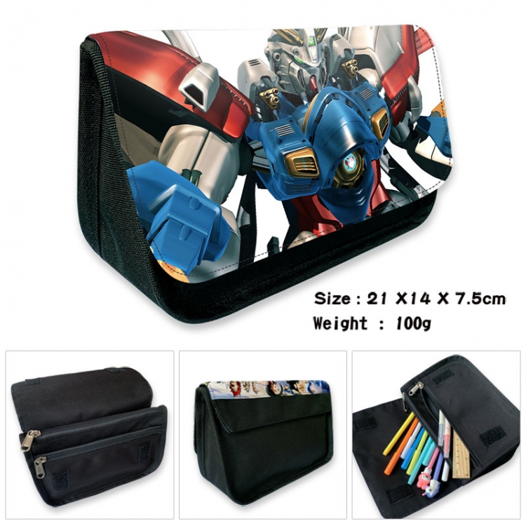 Gundam Anime Velcro canvas zipper pencil case Pencil Bag 21×14×7.5cm