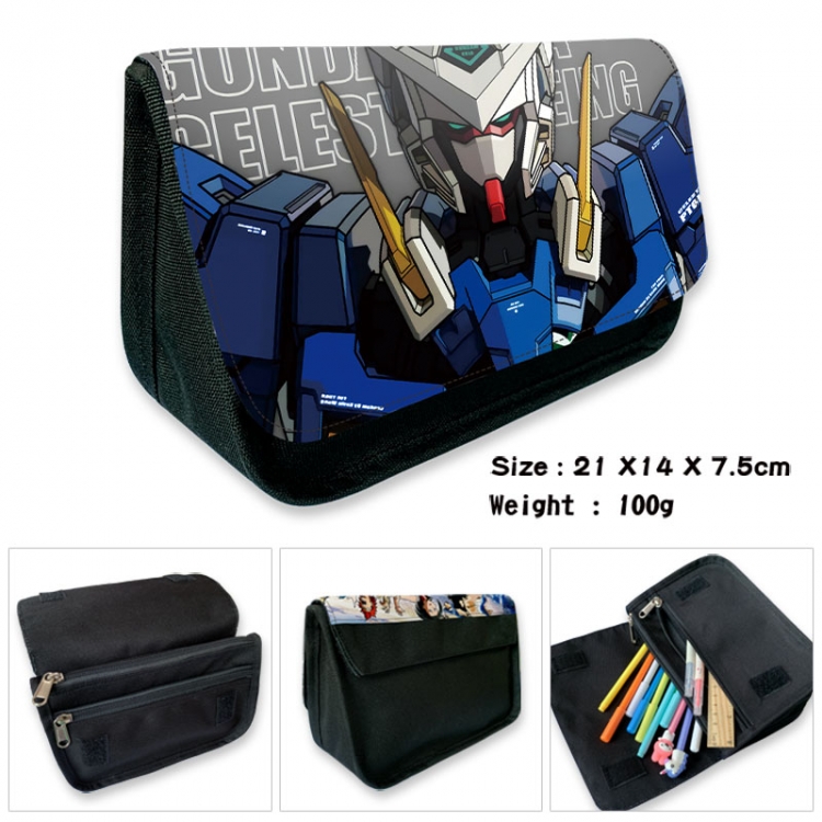 Gundam Anime Velcro canvas zipper pencil case Pencil Bag 21×14×7.5cm