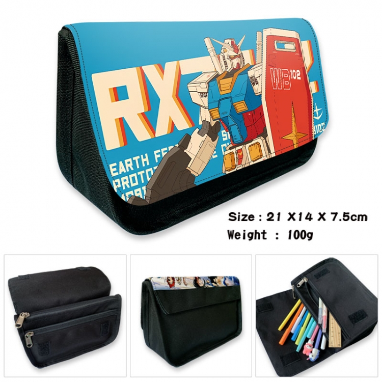 Gundam Anime Velcro canvas zipper pencil case Pencil Bag 21×14×7.5cm