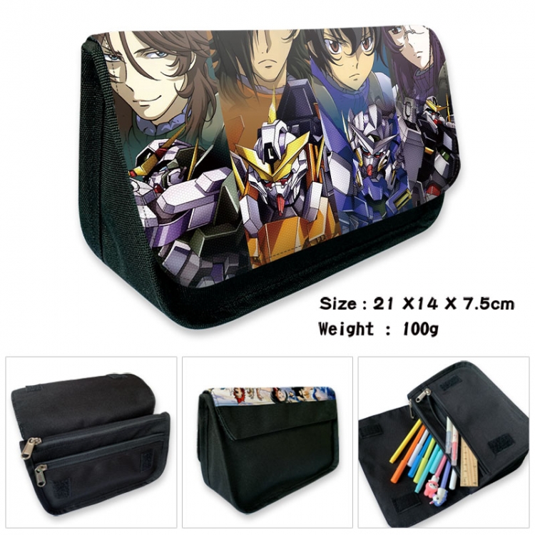 Gundam Anime Velcro canvas zipper pencil case Pencil Bag 21×14×7.5cm