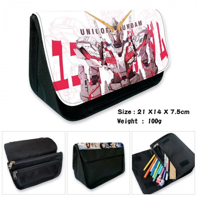 Gundam Anime Velcro canvas zipper pencil case Pencil Bag 21×14×7.5cm