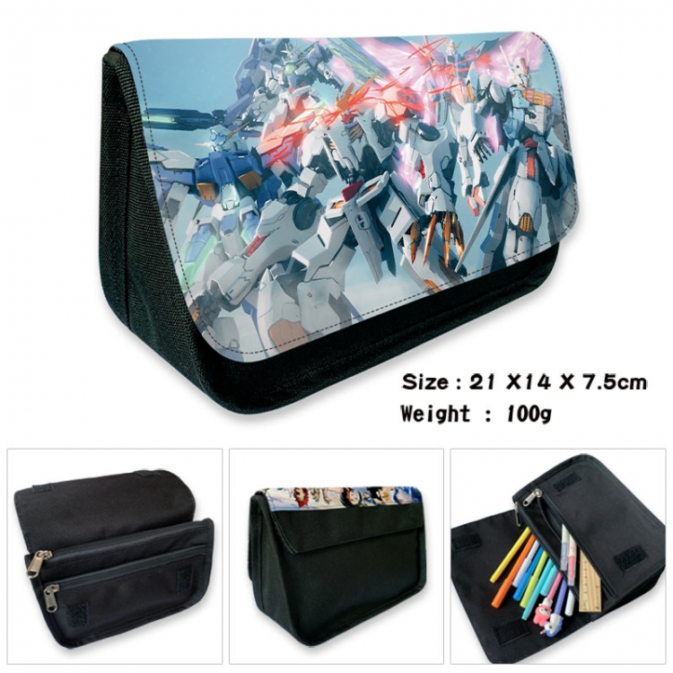 Gundam Anime Velcro canvas zipper pencil case Pencil Bag 21×14×7.5cm