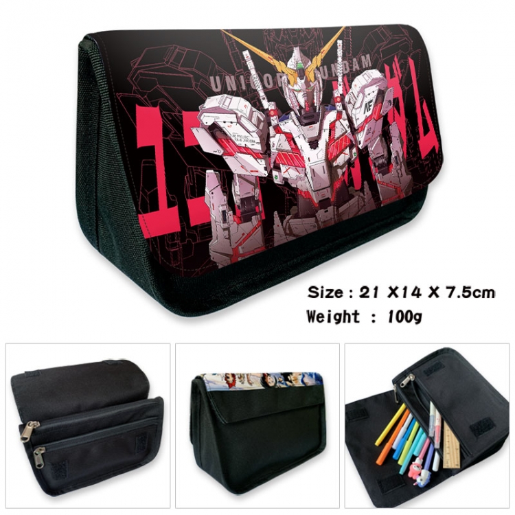 Gundam Anime Velcro canvas zipper pencil case Pencil Bag 21×14×7.5cm