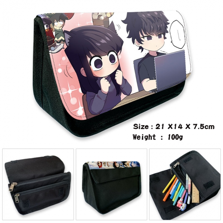 Komi-san wa, Komyushou Desu Anime Velcro canvas zipper pencil case Pencil Bag 21×14×7.5cm