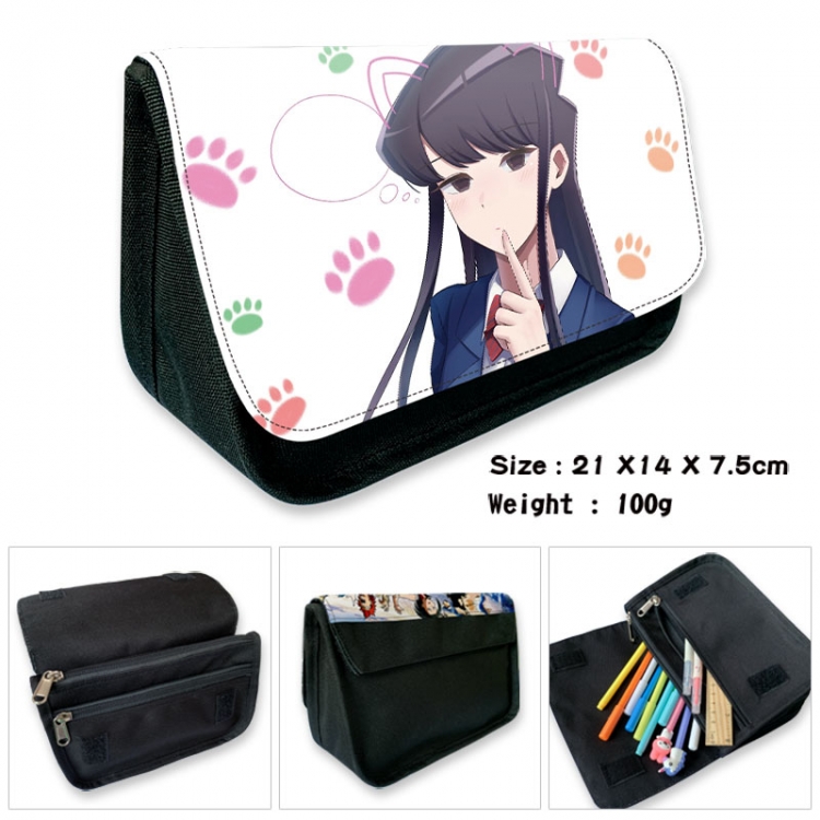 Komi-san wa, Komyushou Desu Anime Velcro canvas zipper pencil case Pencil Bag 21×14×7.5cm