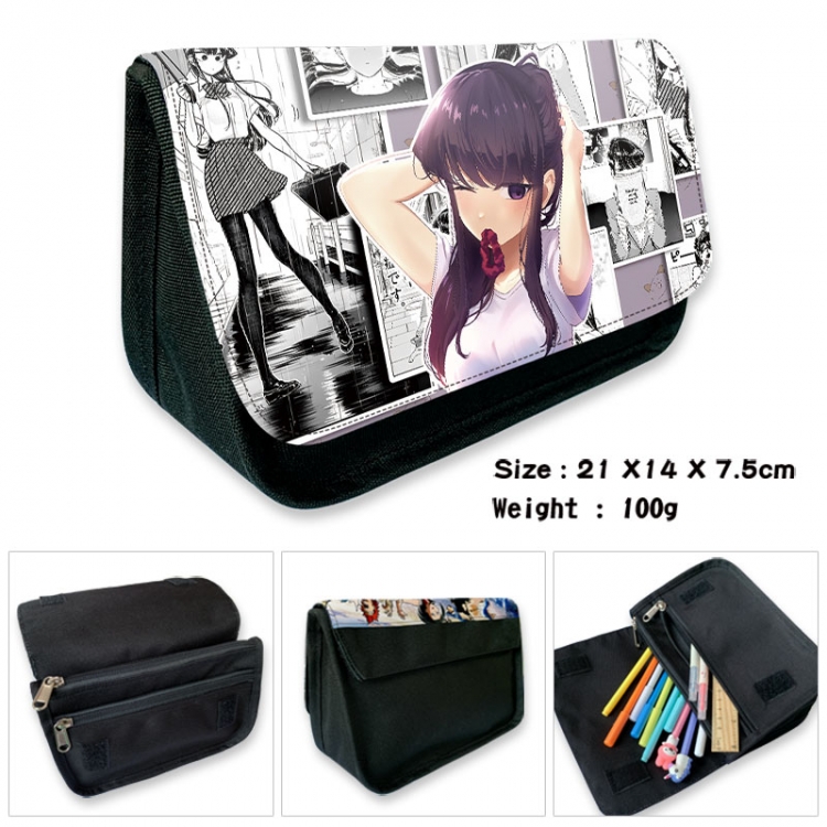 Komi-san wa, Komyushou Desu Anime Velcro canvas zipper pencil case Pencil Bag 21×14×7.5cm